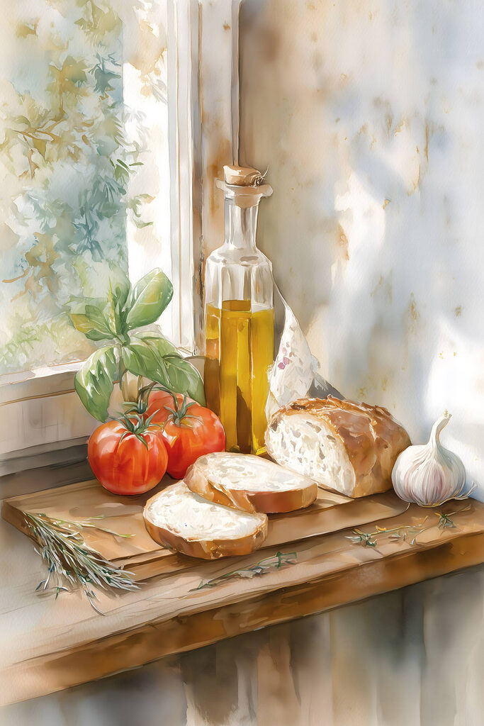 Painting of food on a table