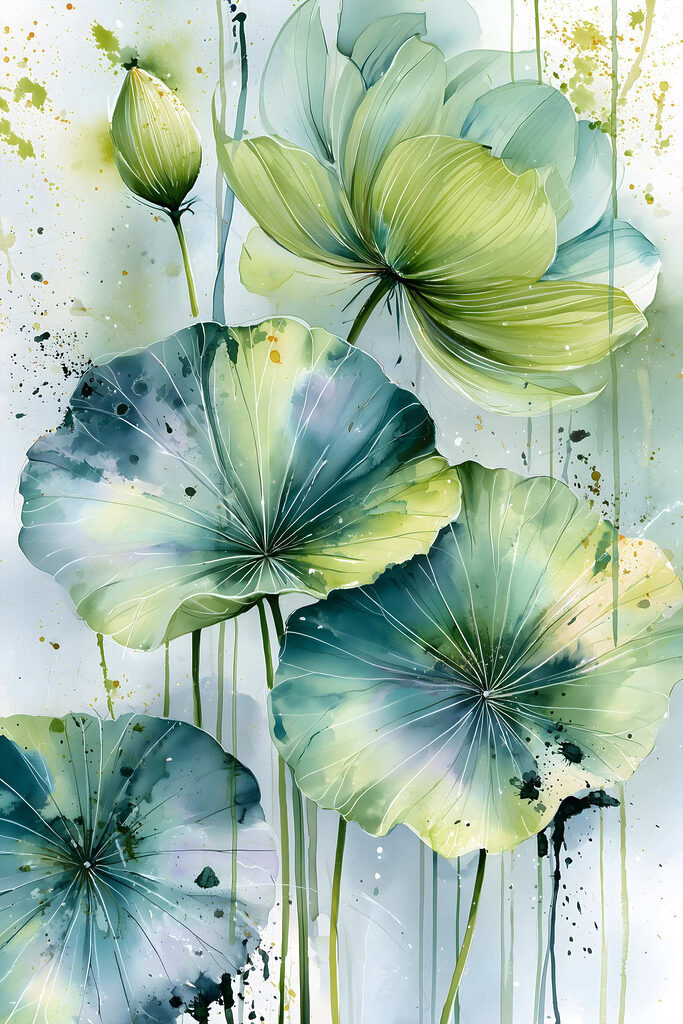Painting of green and blue leaves