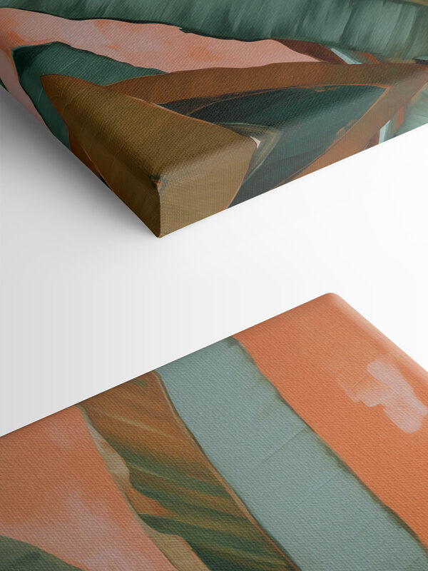 Vibrant tropical leaves against peach backdrop