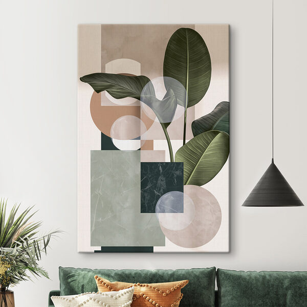 Plant with leaves and geometric shapes