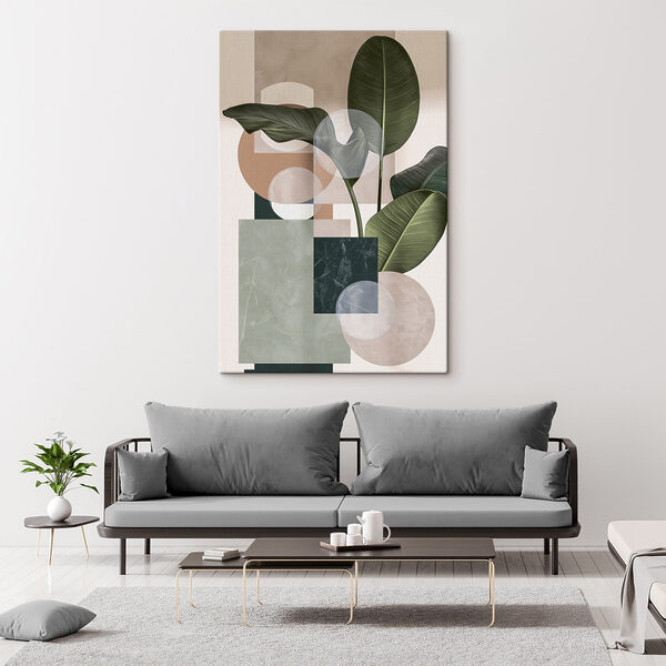 Plant with leaves and geometric shapes