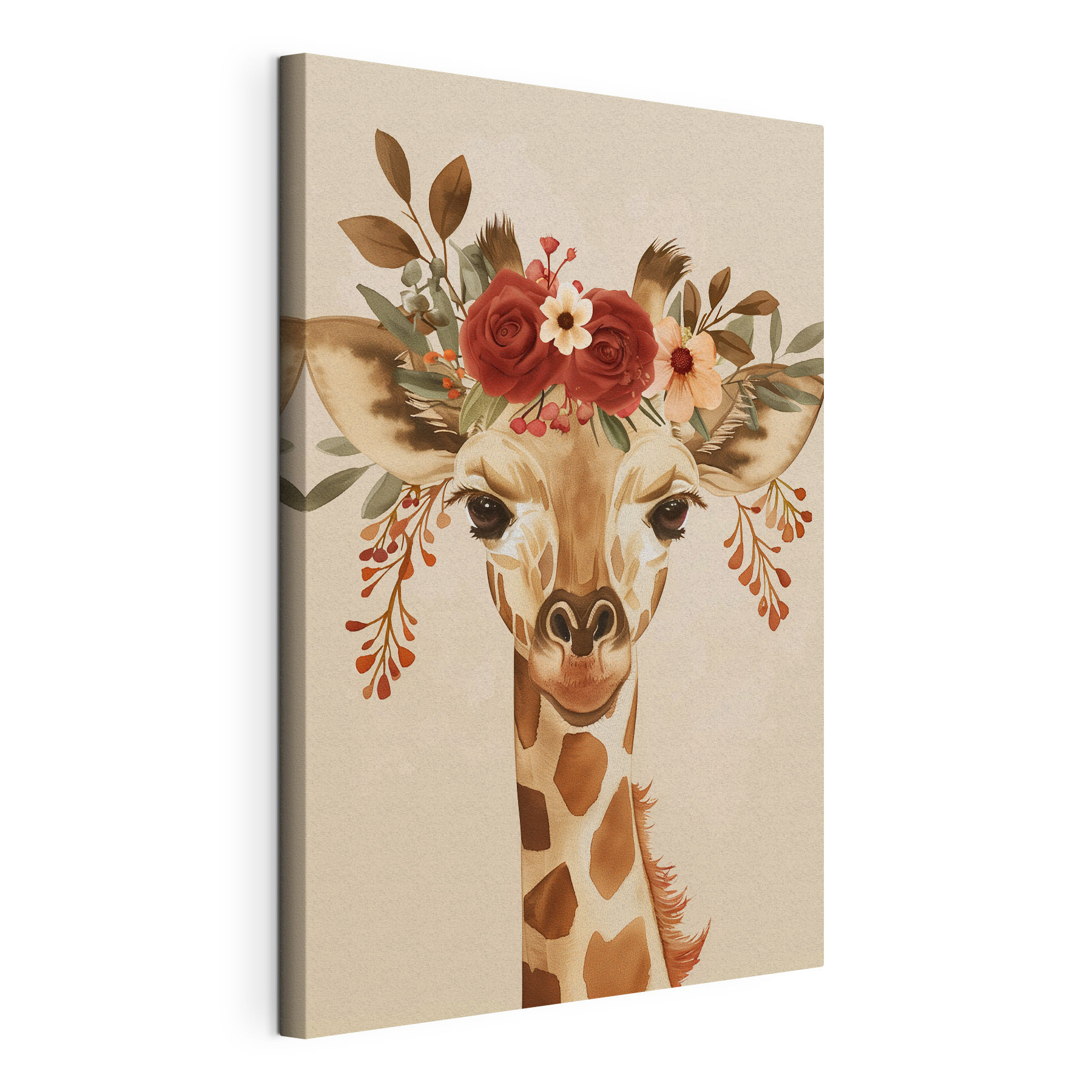 Giraffe with flowers on its head