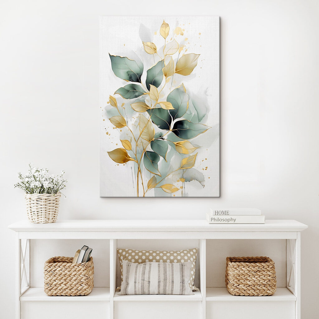Painting of leaves on a white background