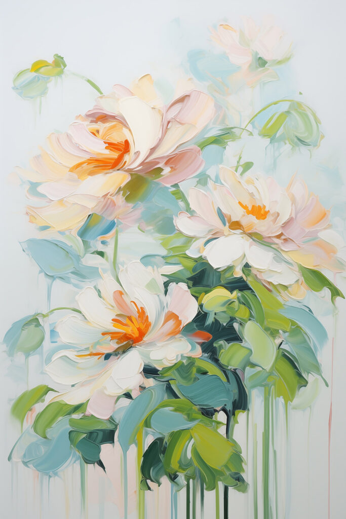 Painting of flowers on a white surface Painting of flowers on a white surface
