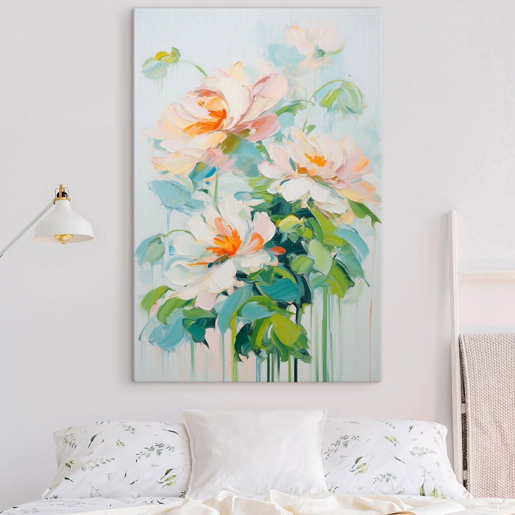 Painting of flowers on a white surface Painting of flowers on a white surface