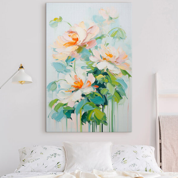 Painting of flowers on a white surface Painting of flowers on a white surface