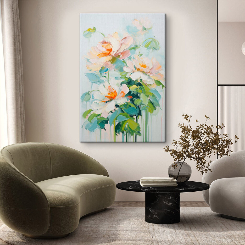 Painting of flowers on a white surface Painting of flowers on a white surface