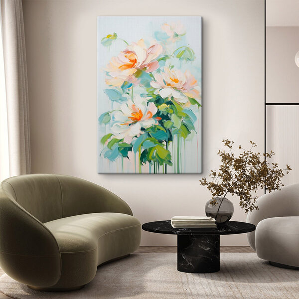 Painting of flowers on a white surface Painting of flowers on a white surface
