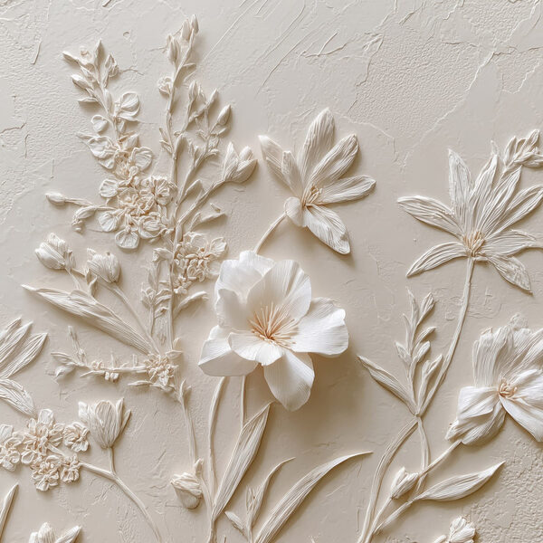 White flower embroidery on a white surface White flower embroidery on a white surface