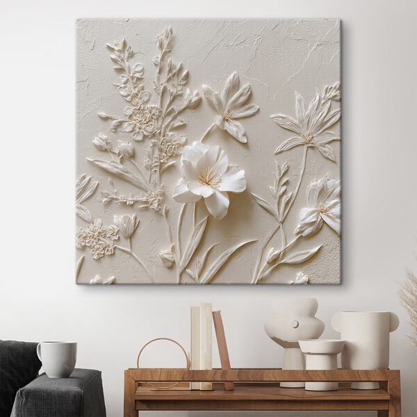White flower embroidery on a white surface White flower embroidery on a white surface