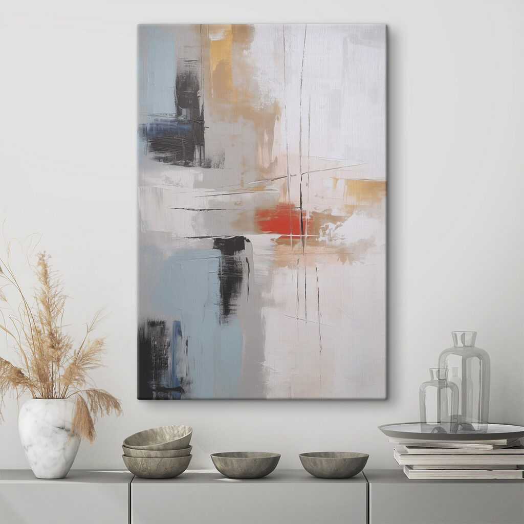 Painting of a white wall with black and red paint
