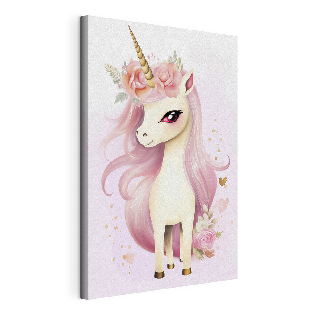 Unicorn with pink hair and flowers