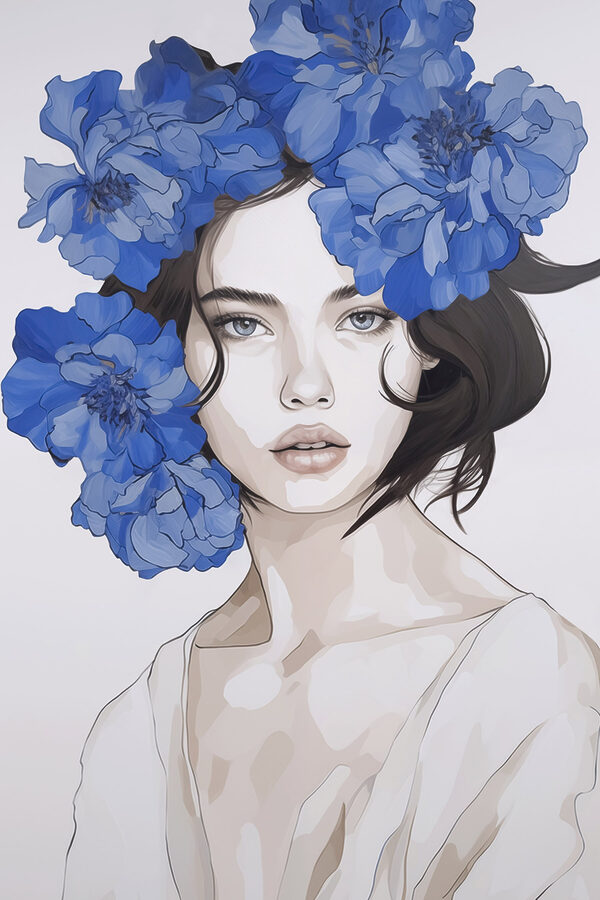 Woman with blue flowers on her head Woman with blue flowers on her head