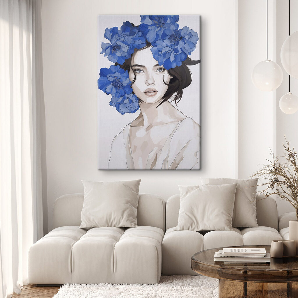 Woman with blue flowers on her head Woman with blue flowers on her head