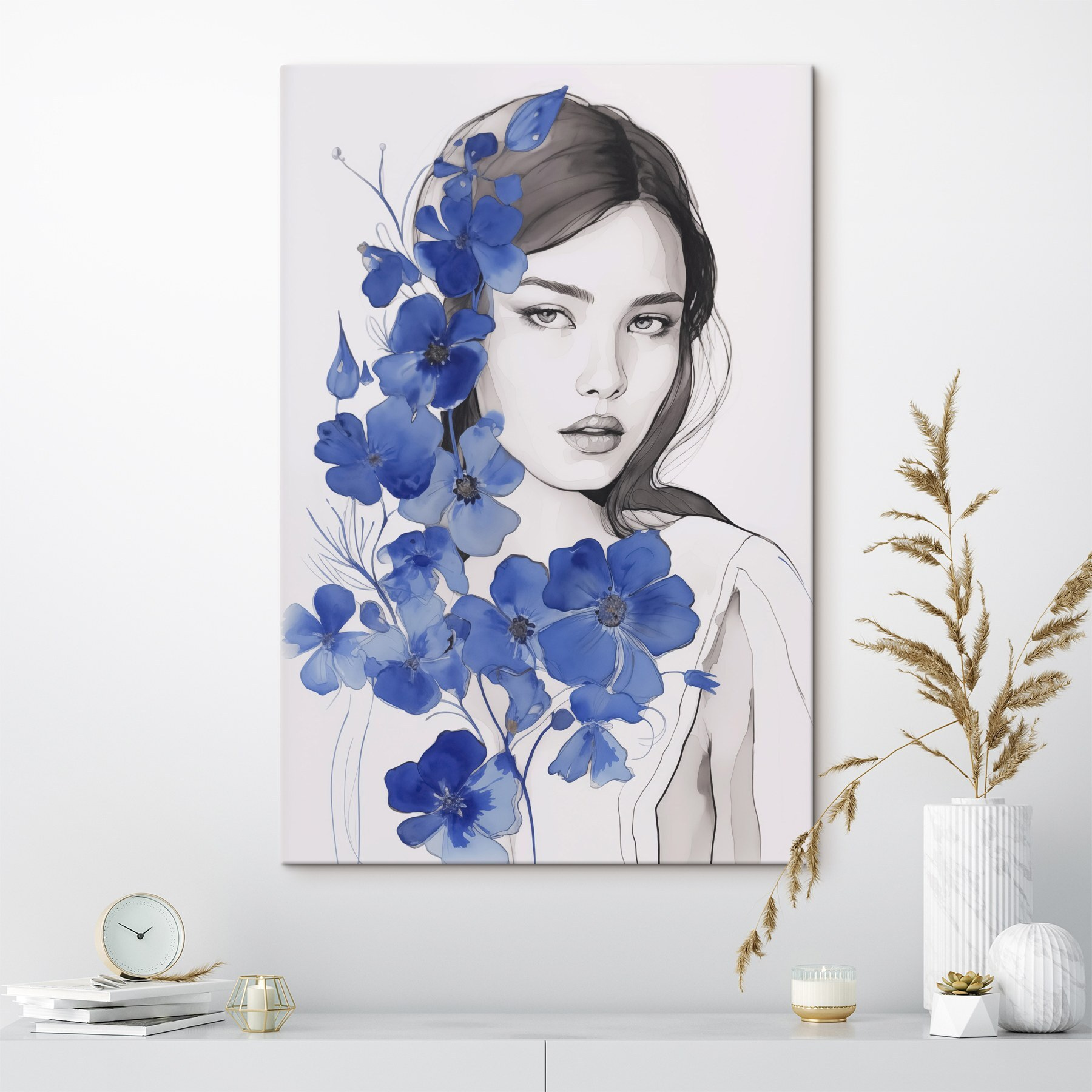 Woman with blue flowers