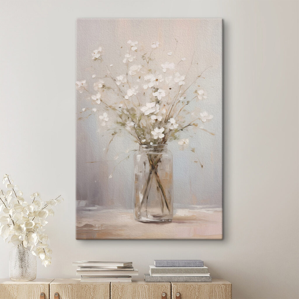 Painting of a vase with white flowers Painting of a vase with white flowers