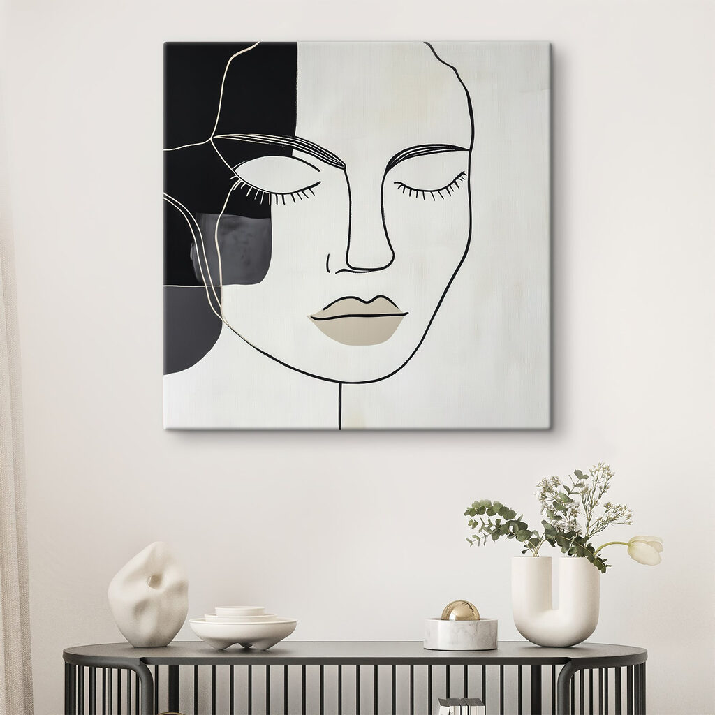 Black and white artwork of a woman's face