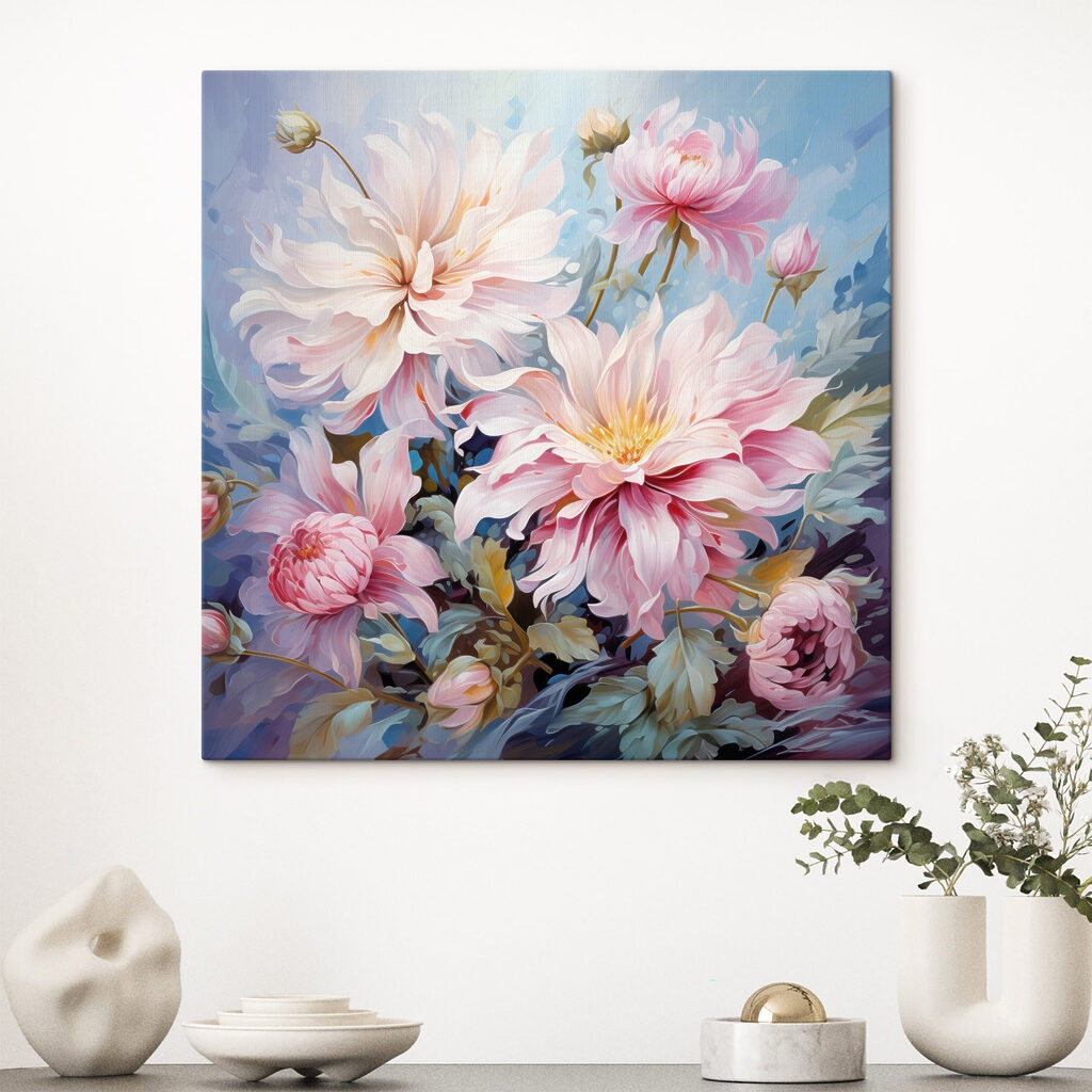Painting of flowers on a blue background