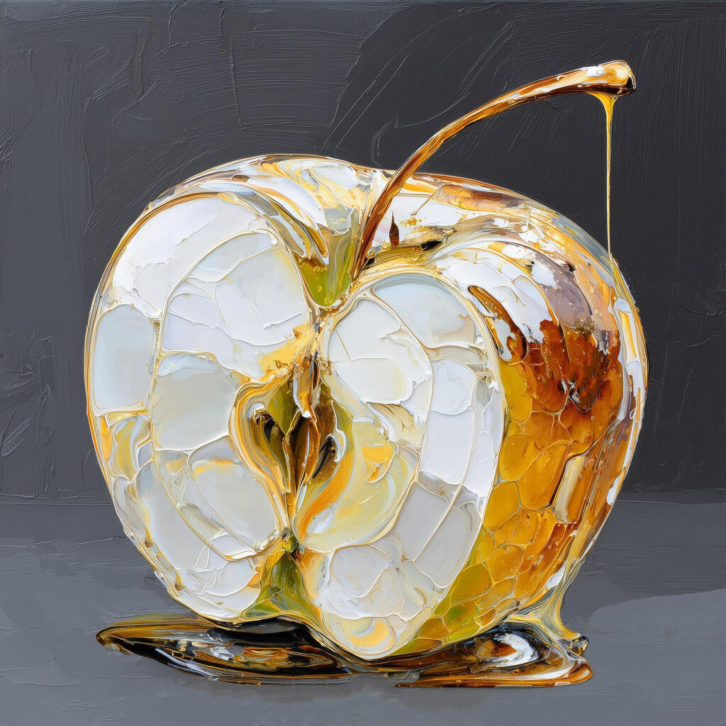 Transparent apple with golden drips Transparent apple with golden drips