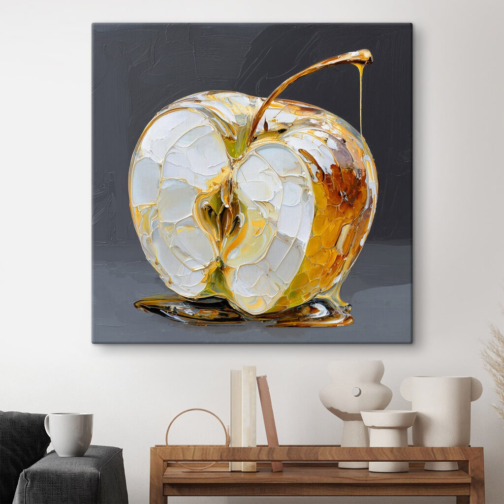 Transparent apple with golden drips Transparent apple with golden drips