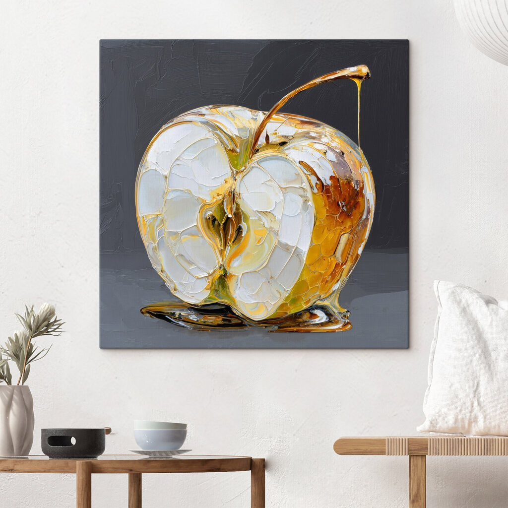 Transparent apple with golden drips Transparent apple with golden drips