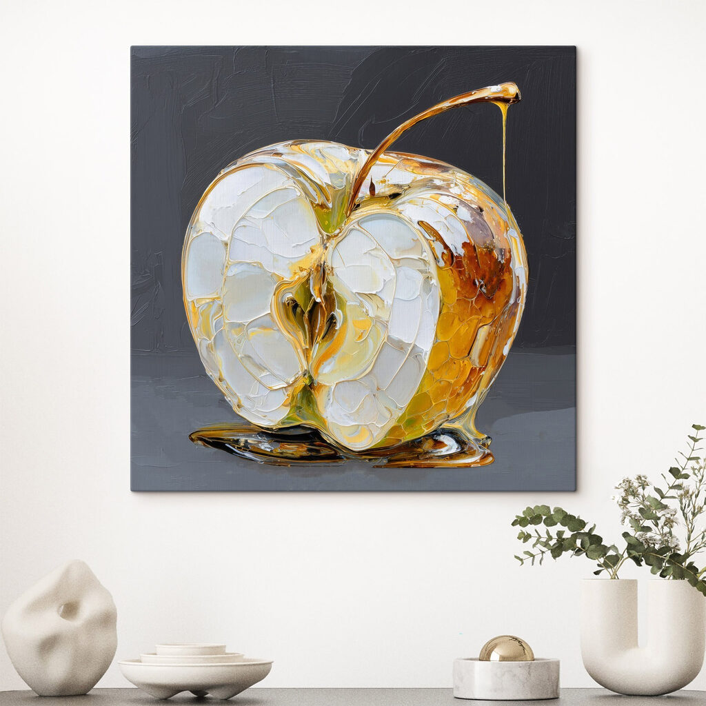 Transparent apple with golden drips Transparent apple with golden drips