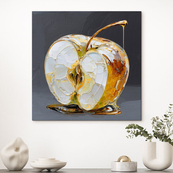 Transparent apple with golden drips Transparent apple with golden drips