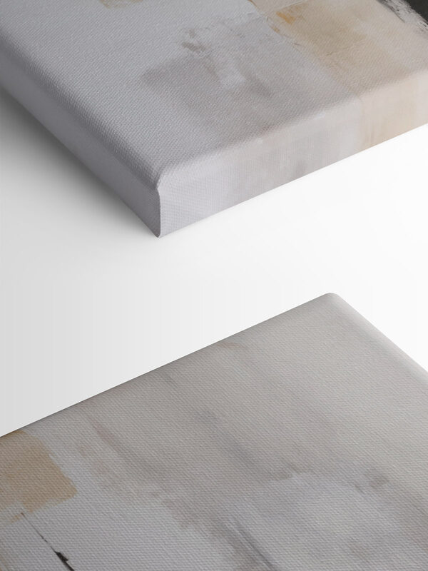 Painting of a white wall with black and brown squares Painting of a white wall with black and brown squares