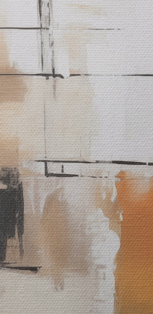 Painting of a white wall with black and brown squares Painting of a white wall with black and brown squares