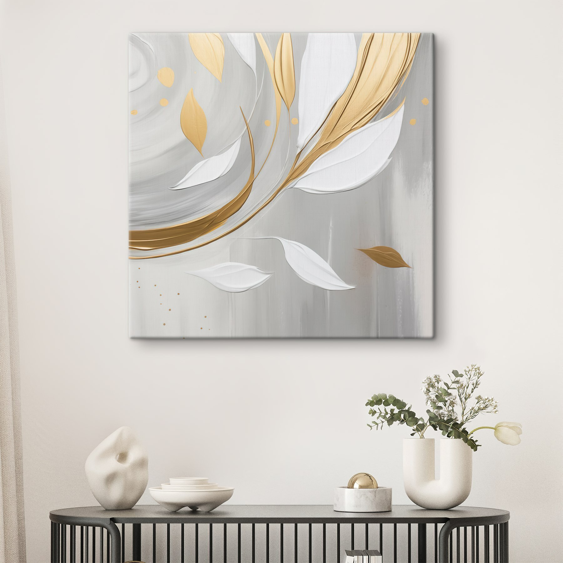 Painting of leaves and swirls