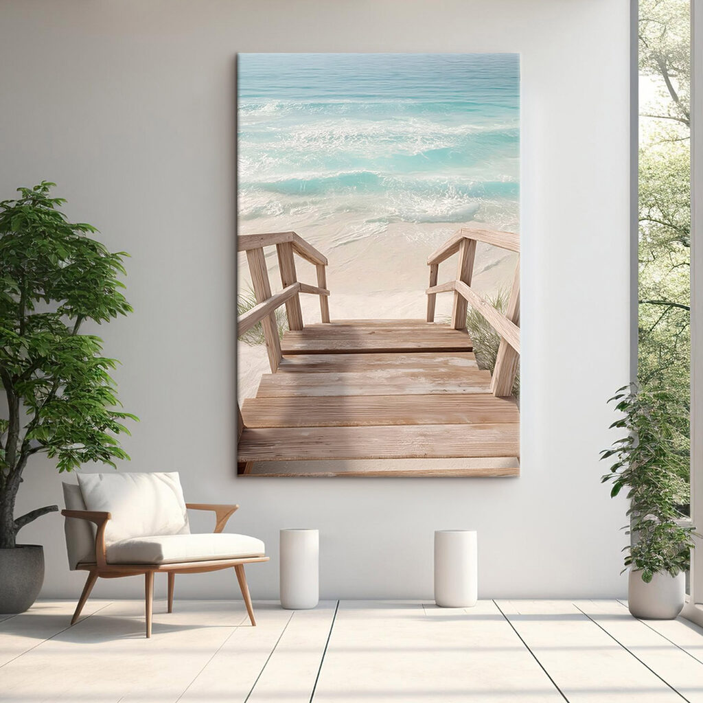 Wooden stairs leading to a beach