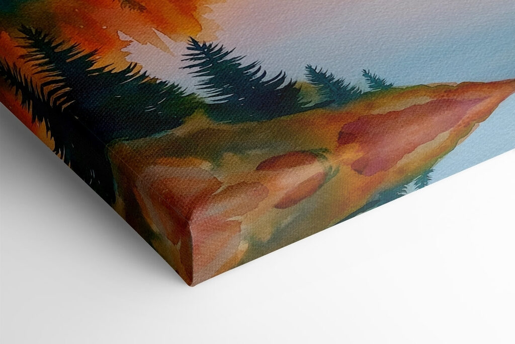 Watercolor painting of a lake surrounded by trees Watercolor painting of a lake surrounded by trees