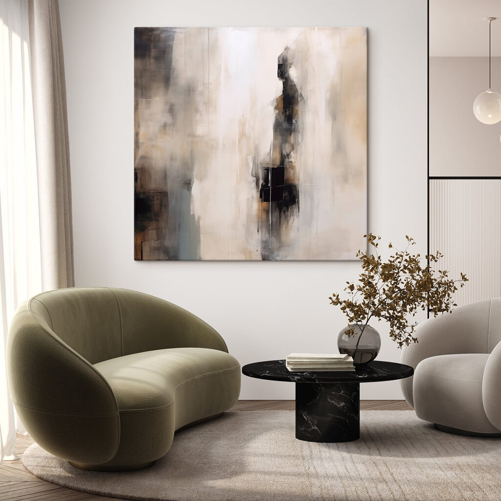 Painting of a person in a white and black suit