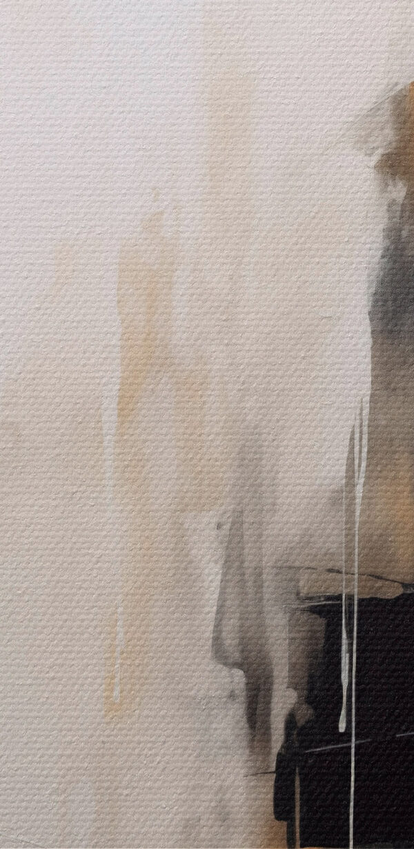 Painting of a person in a white and black suit