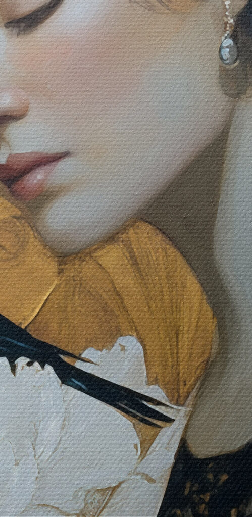 Painting of a woman with a bird on her shoulder Painting of a woman with a bird on her shoulder