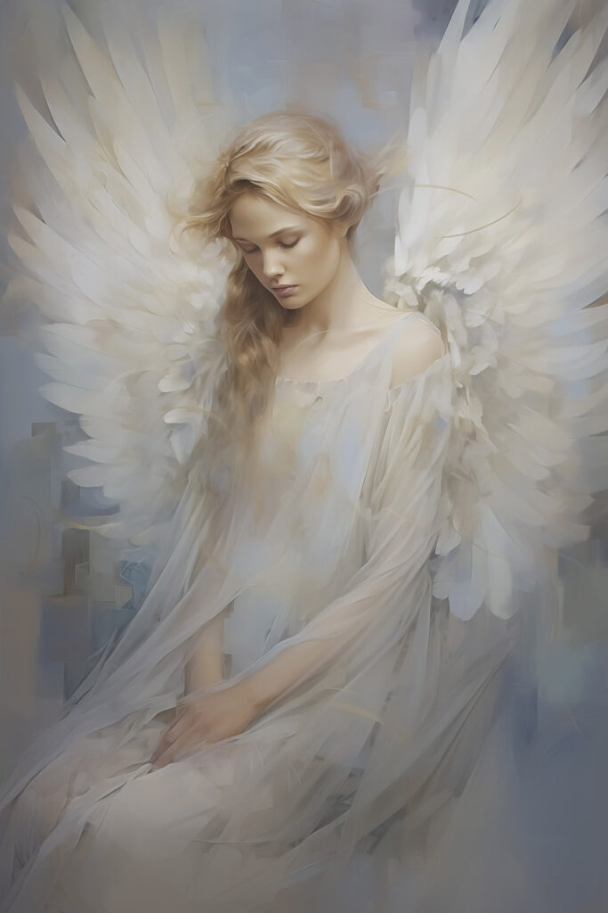 Woman in a white dress with wings