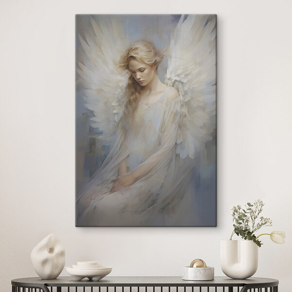 Woman in a white dress with wings