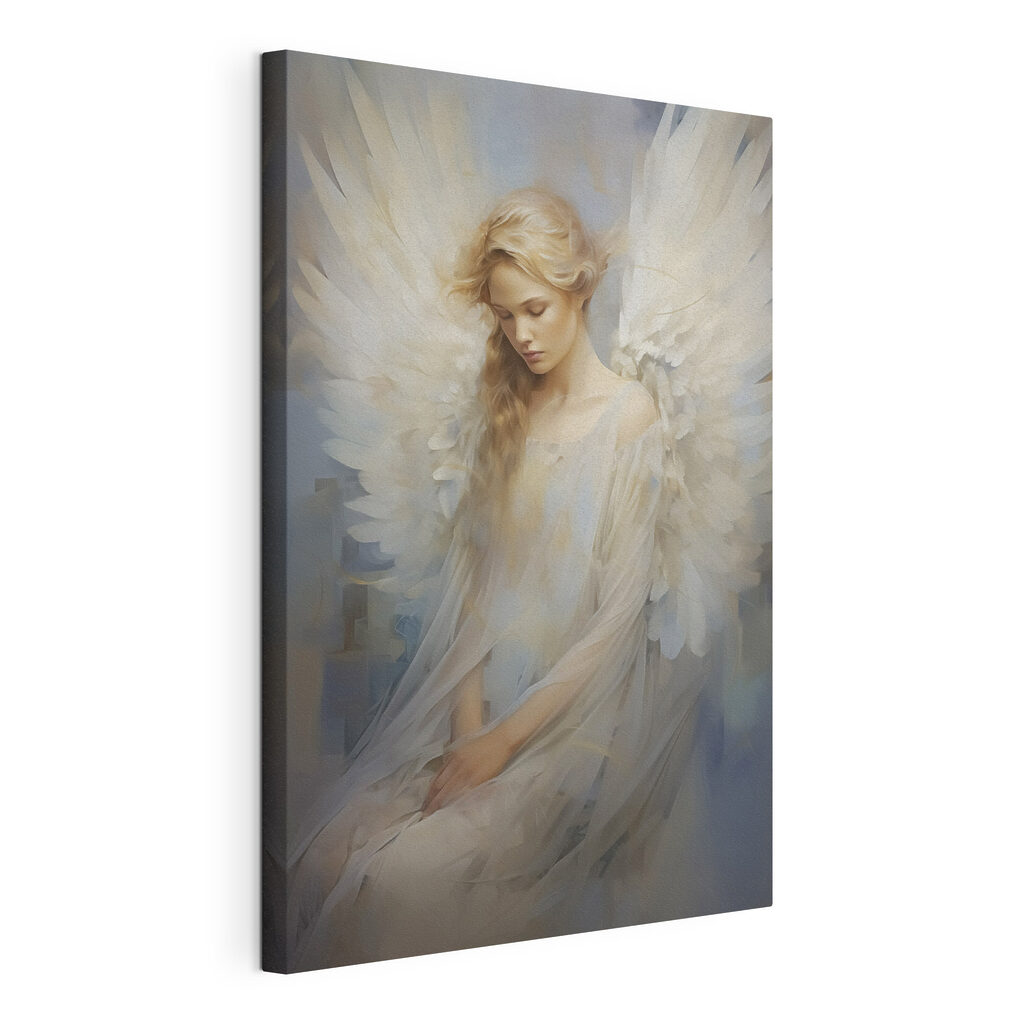 Woman in a white dress with wings