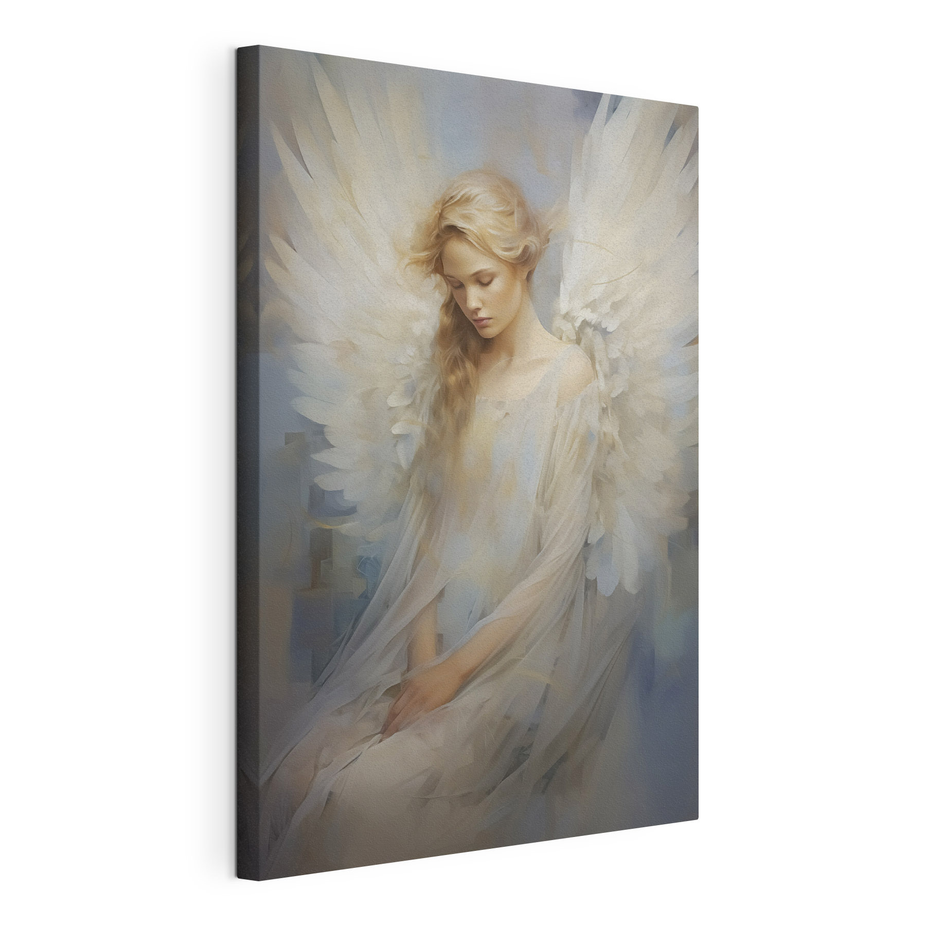 Woman in a white dress with wings