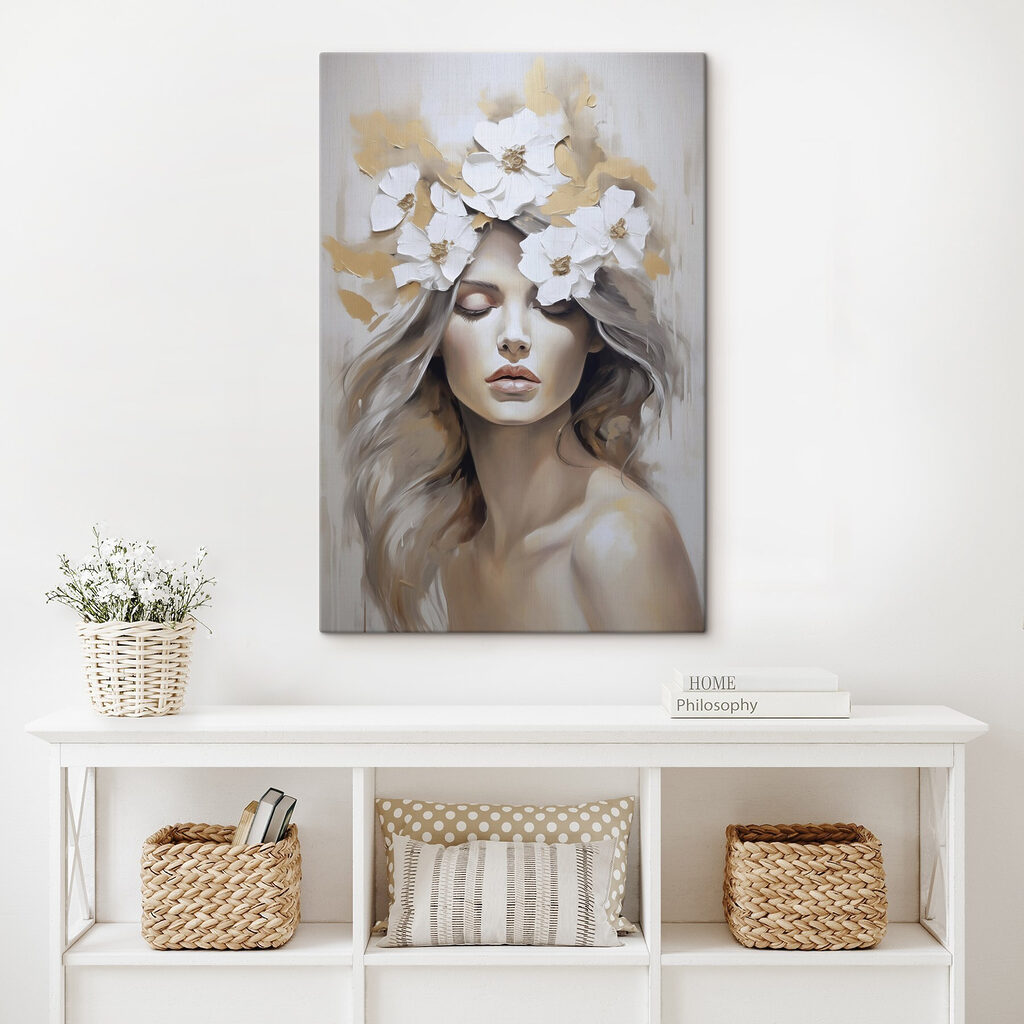 Painting of a woman with flowers in her hair