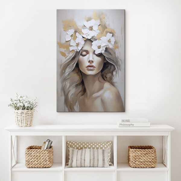 Painting of a woman with flowers in her hair