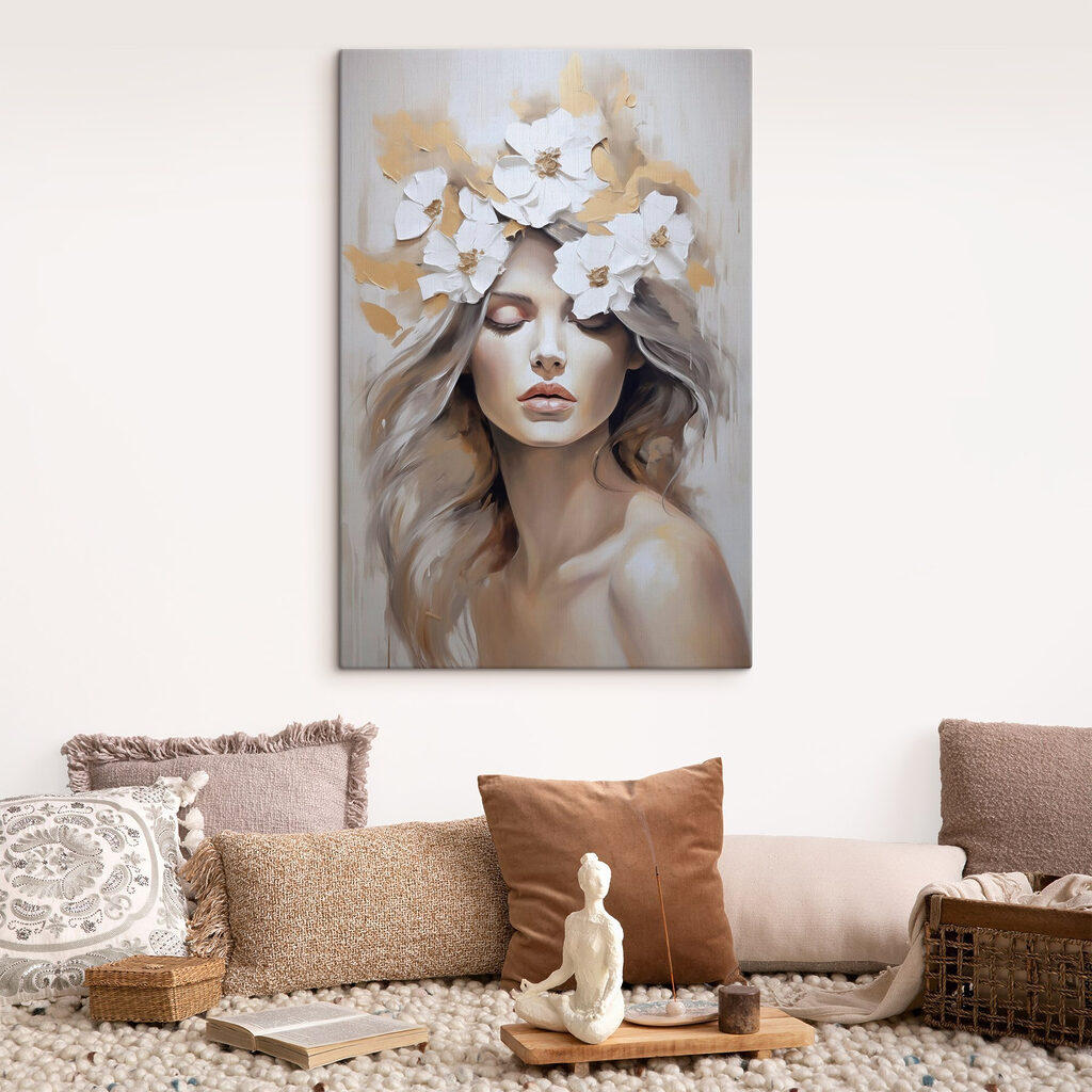 Painting of a woman with flowers in her hair