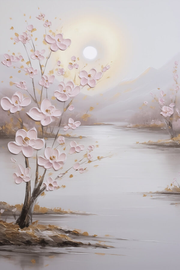 Painting of a tree with pink flowers Painting of a tree with pink flowers