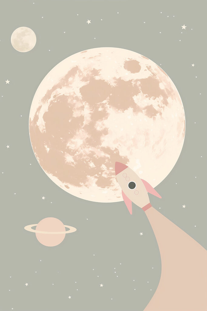 Rocket flying over the moon