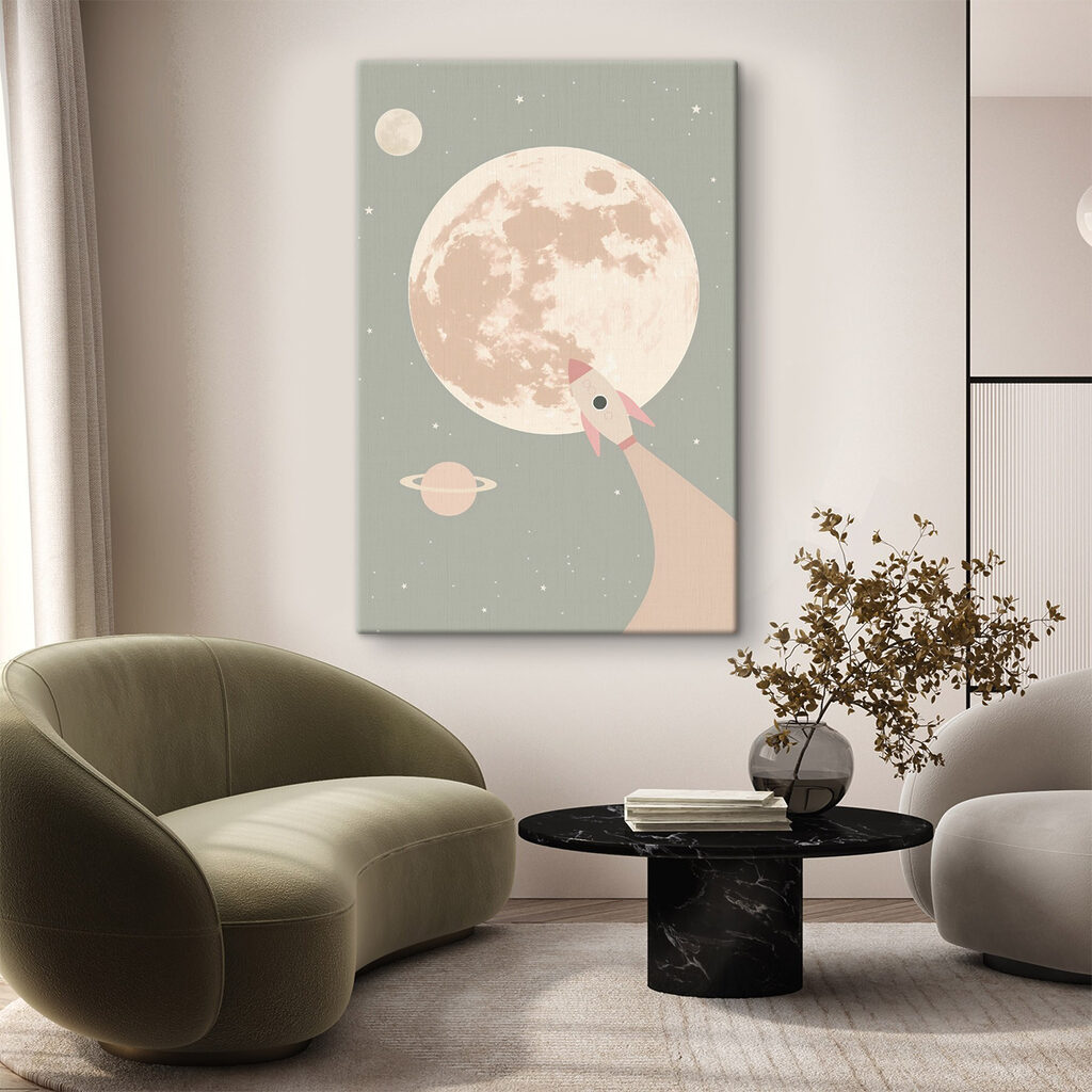 Rocket flying over the moon
