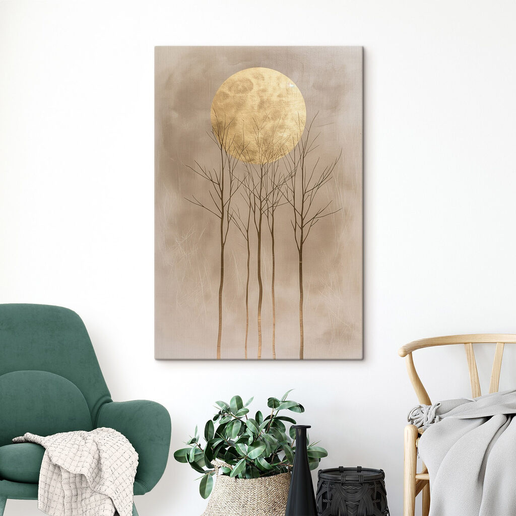 Group of trees with a large yellow moon Group of trees with a large yellow moon