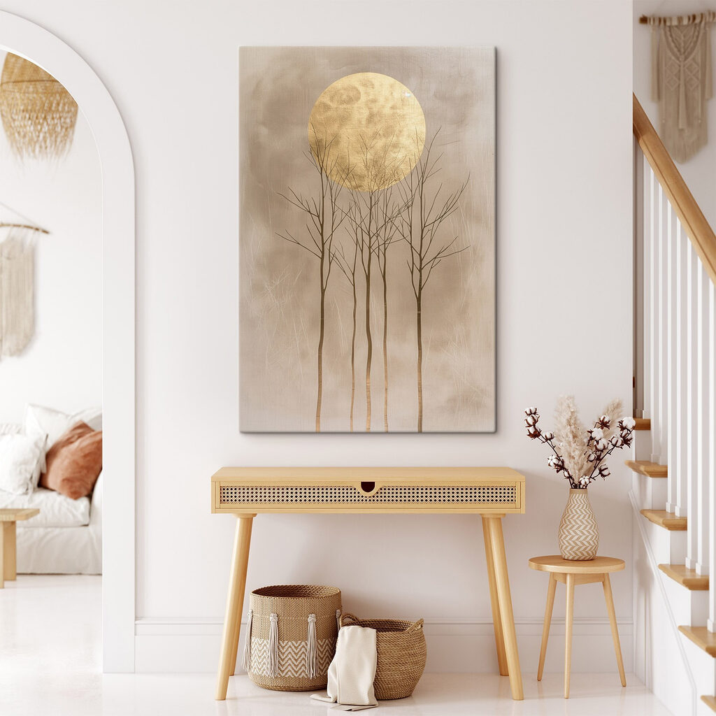 Group of trees with a large yellow moon Group of trees with a large yellow moon