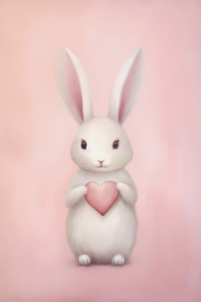 White rabbit holding a heart White rabbit holding a heart