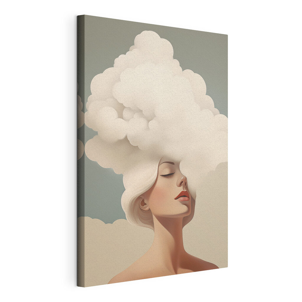 Woman with white hair and clouds in her hair