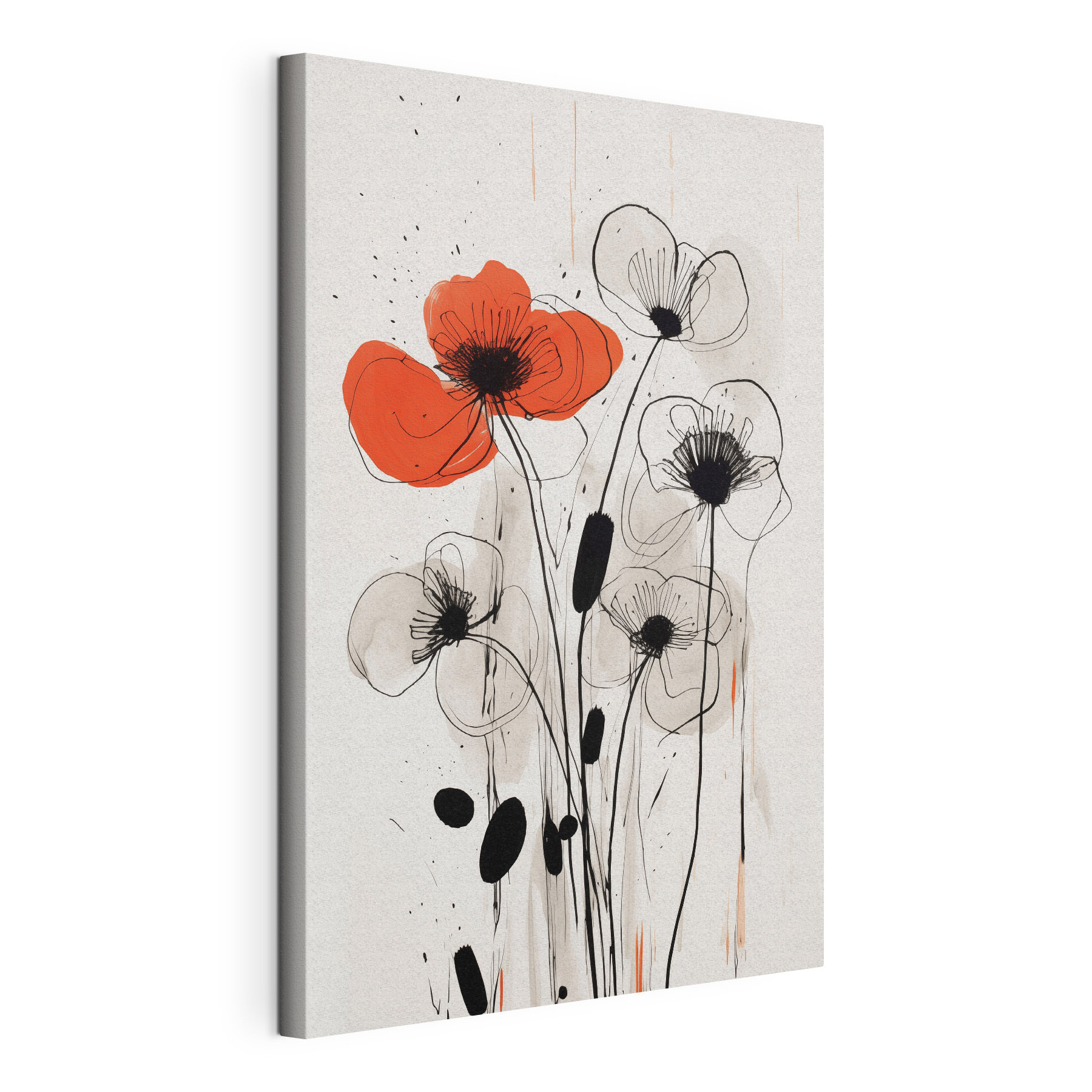 Painting of flowers with black and white ink
